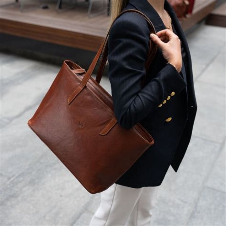 A brown leather tote