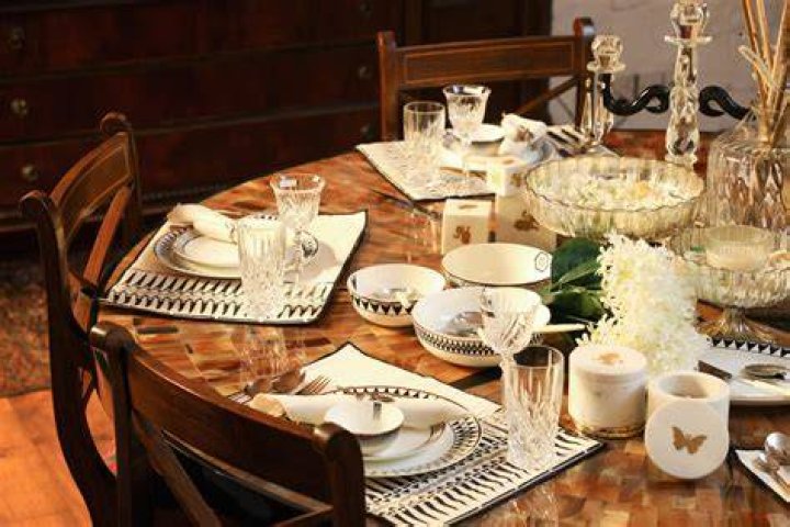 A restaurant table set for two