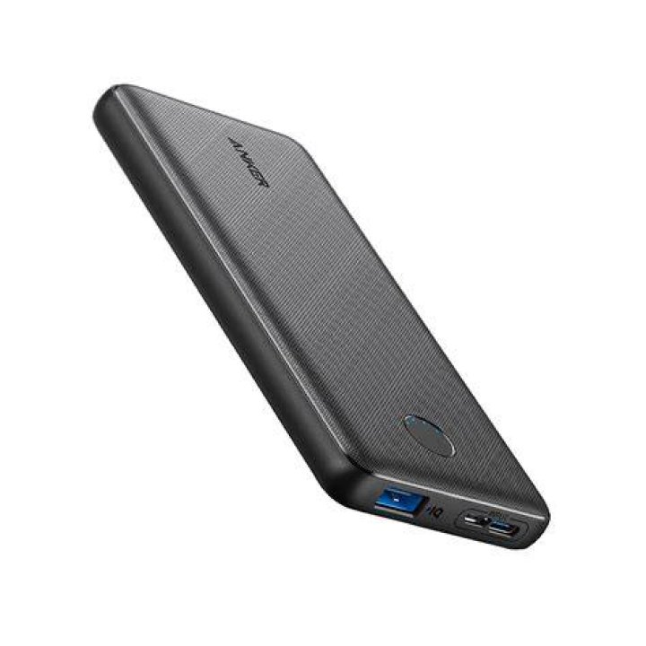 anker powercore slim pd leaning on lamp anker powercore slim pd 10,000mAh power bank