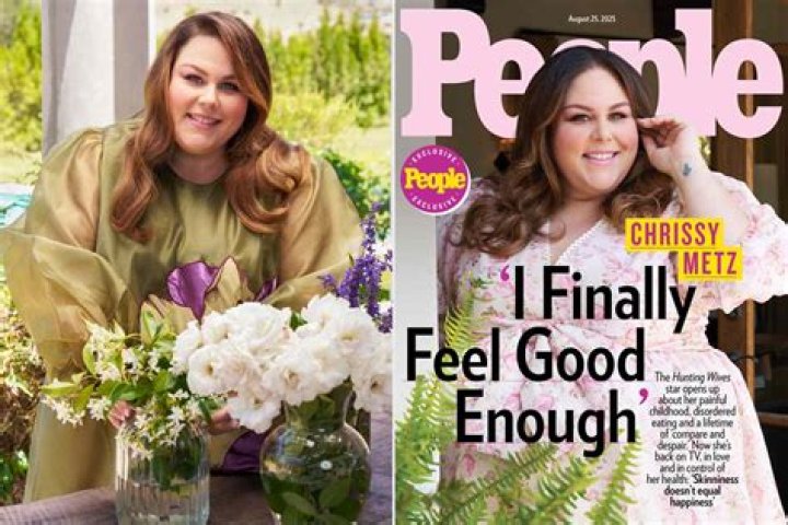 Chrissy Metz on the red carpet in a red dress
