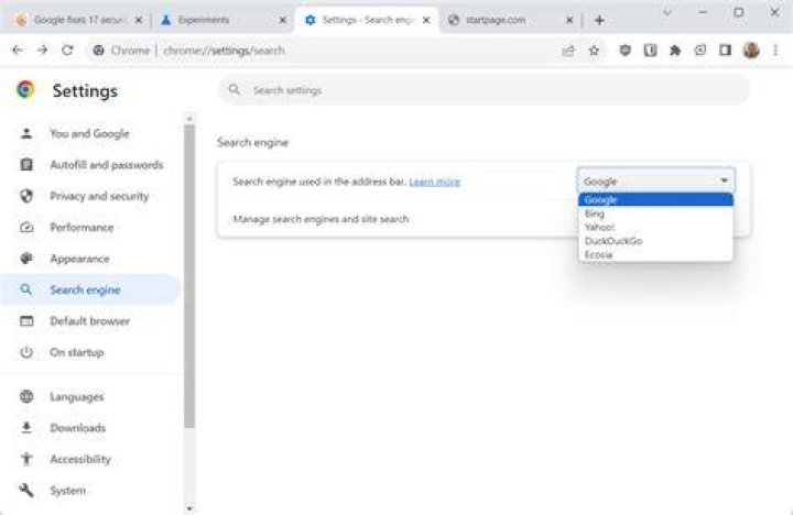 chrome change search engine