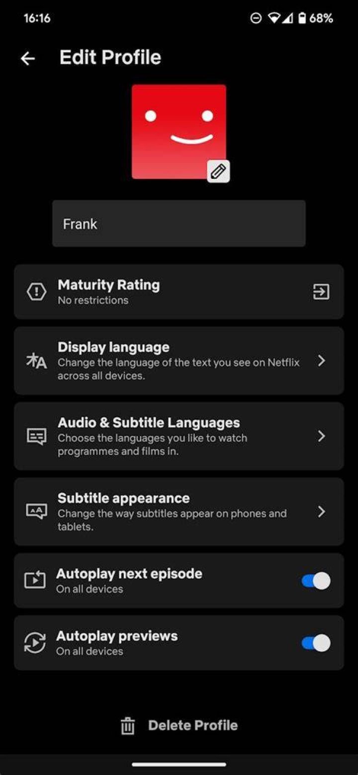 Delete profile mobile Netflix