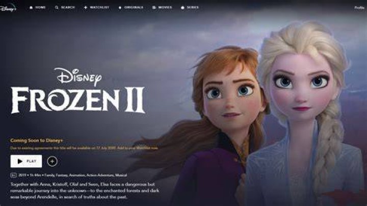 Frozen 2 on Disney Plus app with blue background 1
