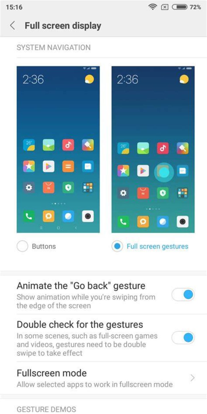Gestures on Xiaomi phones.