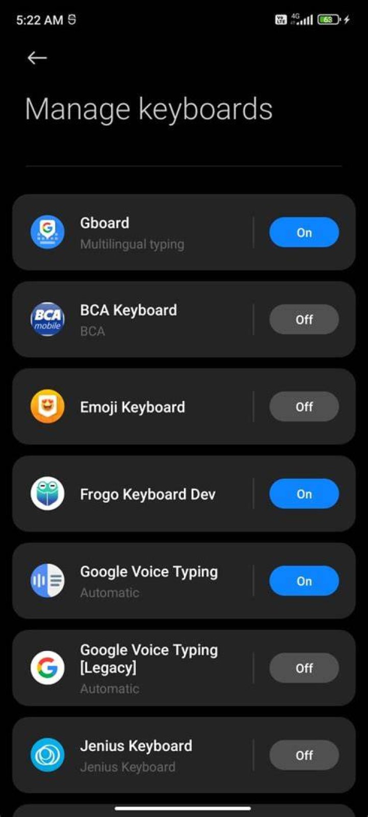 Google Keyboard Advanced settings menu