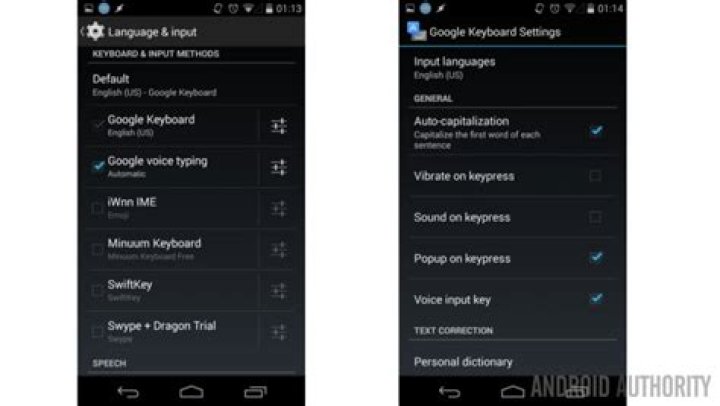 Google Keyboard settings menu