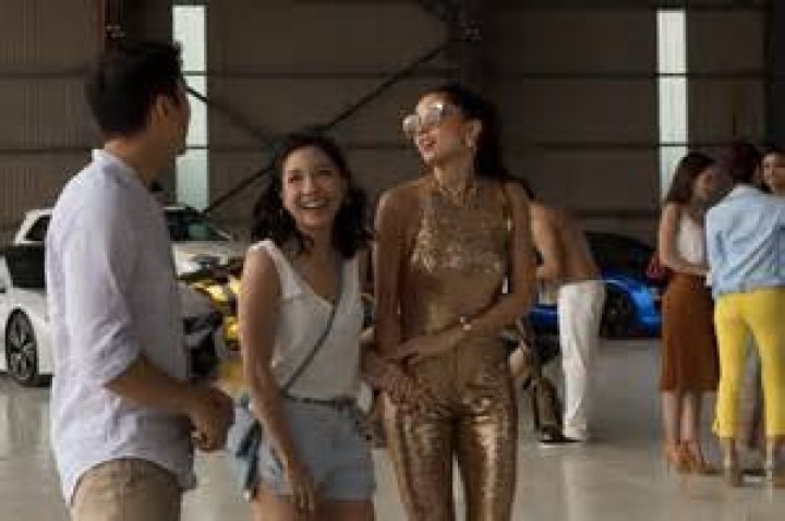 Henry Golding, Constance Wu and Sonoya Mizuno in "Crazy Rich Asians"