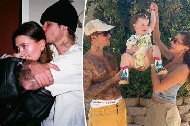 Justin and Hailey Bieber sitting in a pose