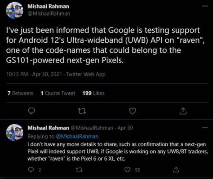 Mishaal Rahman UWB Pixel twitter