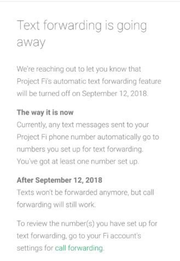 Project Fi Text Forwarding Shutting Down