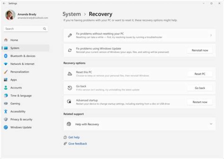 Reset Windows 10 Settings menu