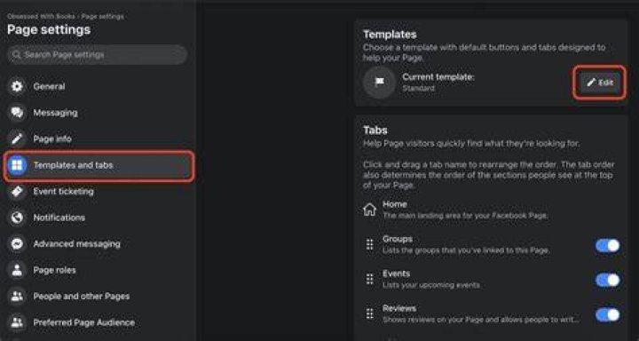 set up facebook page change template