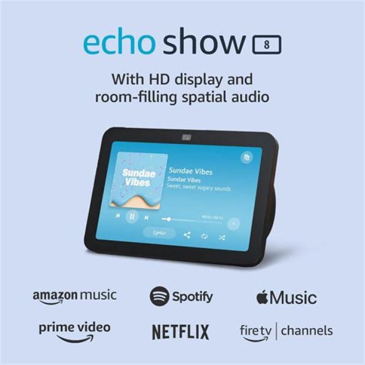 Amazon Echo Show 8 showing side profile The Amazon Echo Show 8's side profile.
