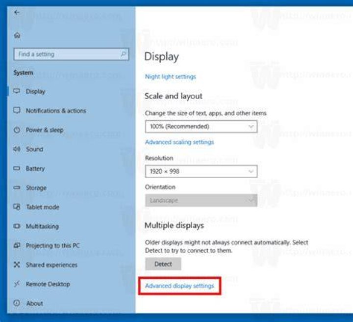 Windows 10 Advanced Display Settings